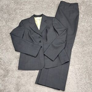 Suit Studio Womens Charcoal Gray Textured 2 Piece Pant Suit Blazer Size 8